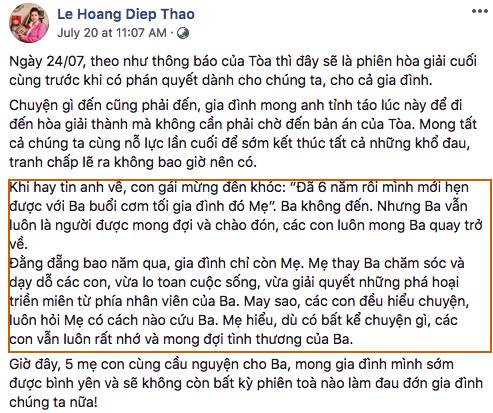 Trong khi ông Đặng Lê Nguyên Vũ năm lần bảy lượt xin đừng lôi các con vào cuộc, bà Lê Hoàng Diệp Thảo vẫn tiếp tục viết status các con bảo, các con đồng lòng hy sinh - Ảnh 3.