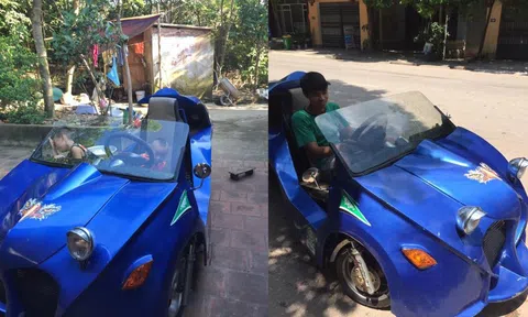 Ông bố ở Vĩnh Phúc tự chế ô tô chở con trai